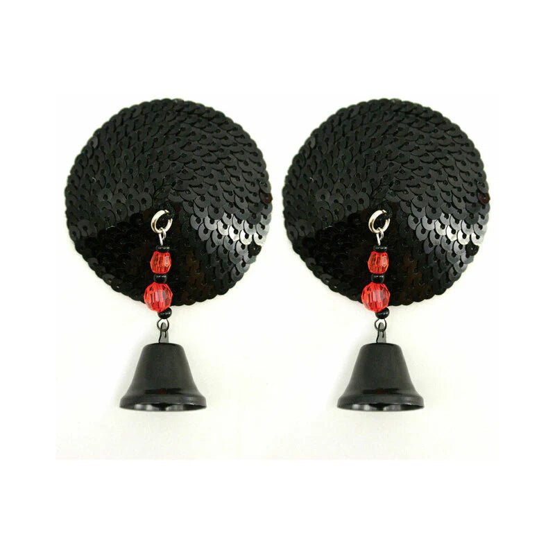 Bijoux de Nip Black Sequin Round Pasties with Bells - TruLuv Novelties