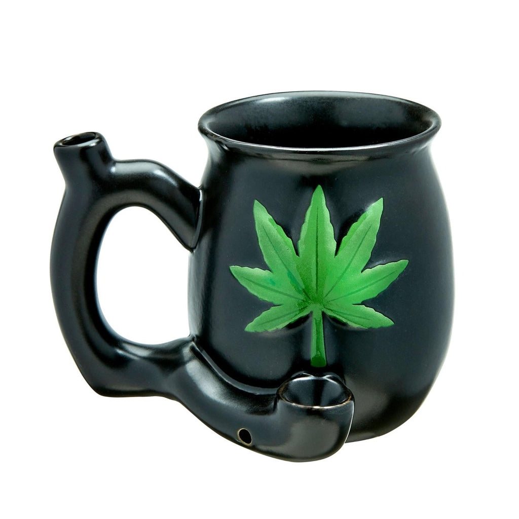 Black Matt Mug With Embossed Green Leaf - Roast and Toast - TruLuv Novelties