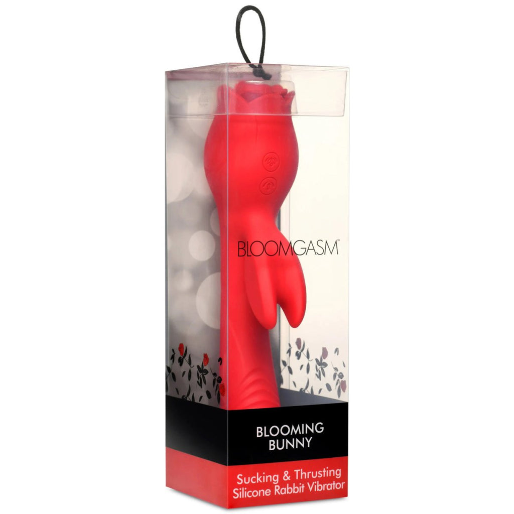 Blooming Bunny Sucking and Thrusting Silicone Rabbit Vibrator - Red - TruLuv Novelties