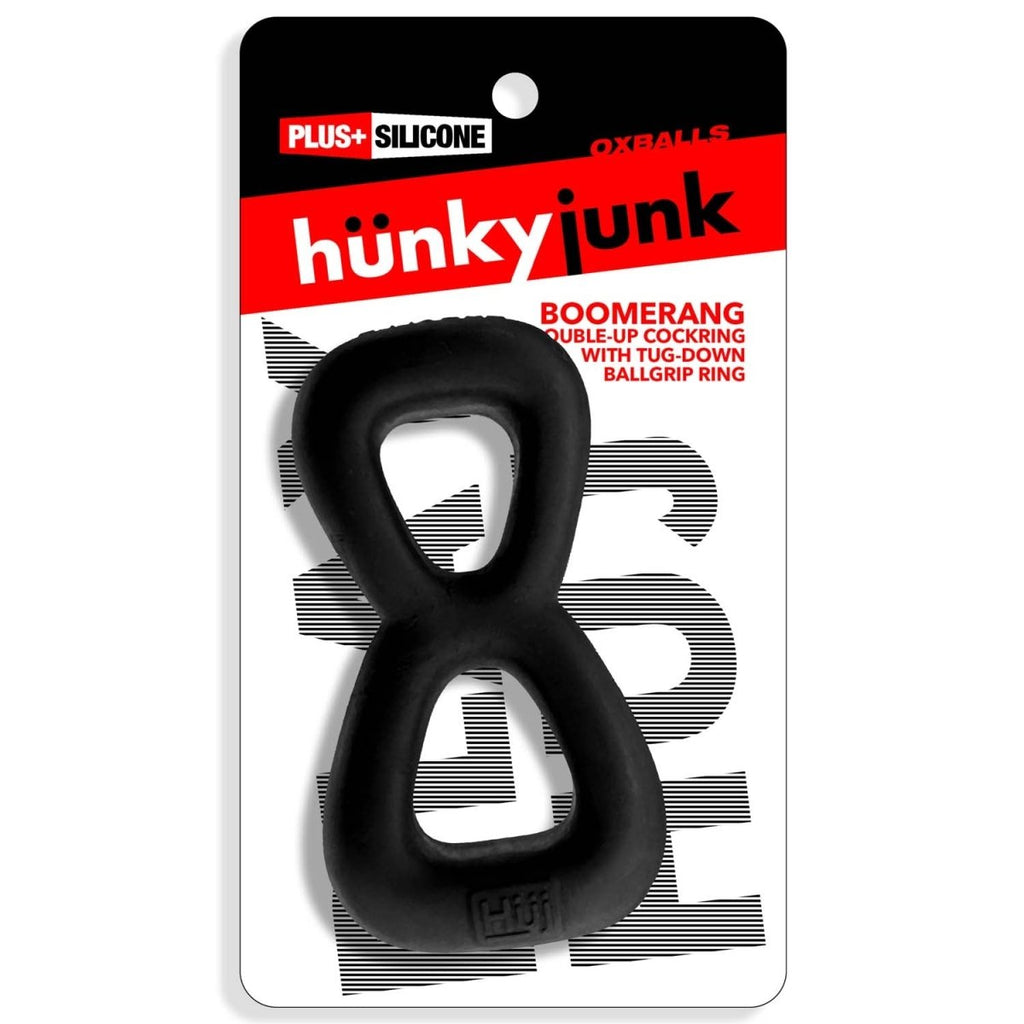 Boomerang Double-Ring Cockring & Nut-Tugger Black - TruLuv Novelties