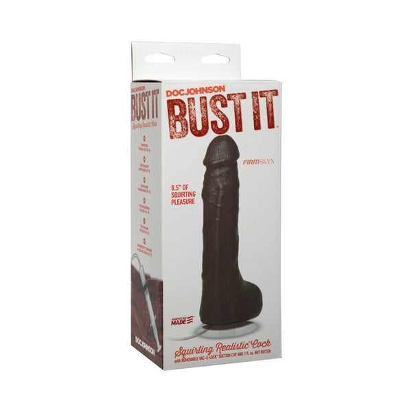 Bust It Squirting Realistic Cock Black w/1oz Nut Butter - TruLuv Novelties