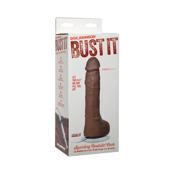 Bust It Squirting Realistic Cock Brown w/1oz Nut Butter - TruLuv Novelties