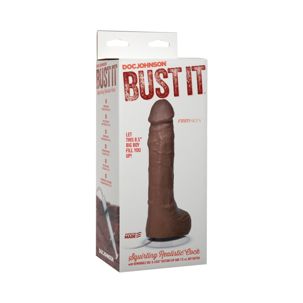 Bust It Squirting Realistic Cock Brown w/1oz Nut Butter - TruLuv Novelties