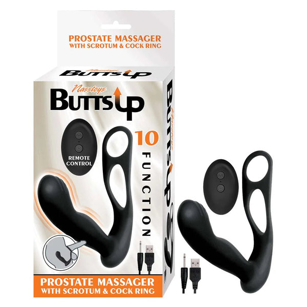 Butts Up Prostate Massager With Scrotum & Cock Ring Black - TruLuv Novelties