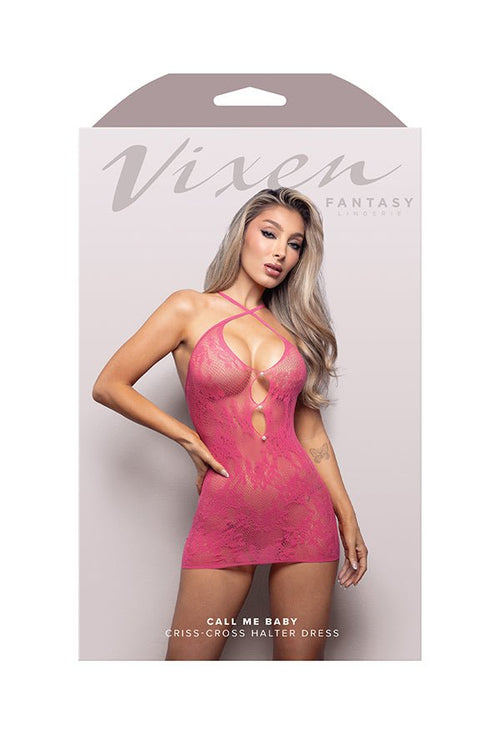 Call Me Baby Criss - Cross Halter Dress - Os - Hot Pink - TruLuv Novelties