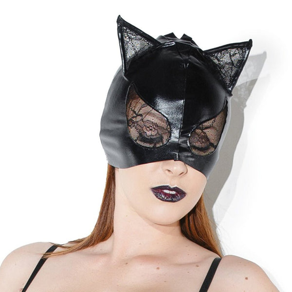 Cat Mask with Lace Eyes and Ears Black OS Hanging - TruLuv Novelties