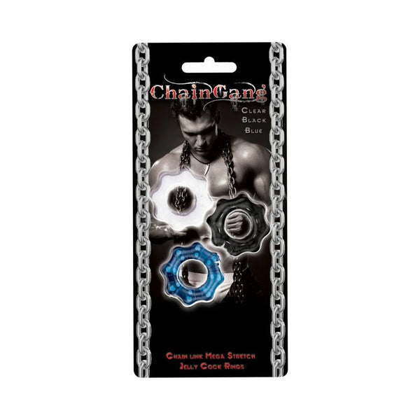 Chain Gang Cockrings 3pk (Clr,Blue,Blk) - TruLuv Novelties
