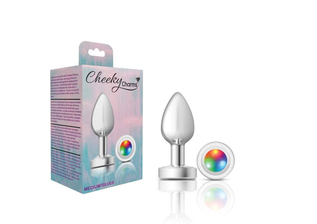 Cheeky Charms - Silver Metal Butt Plug - Light Up - Medium - TruLuv Novelties