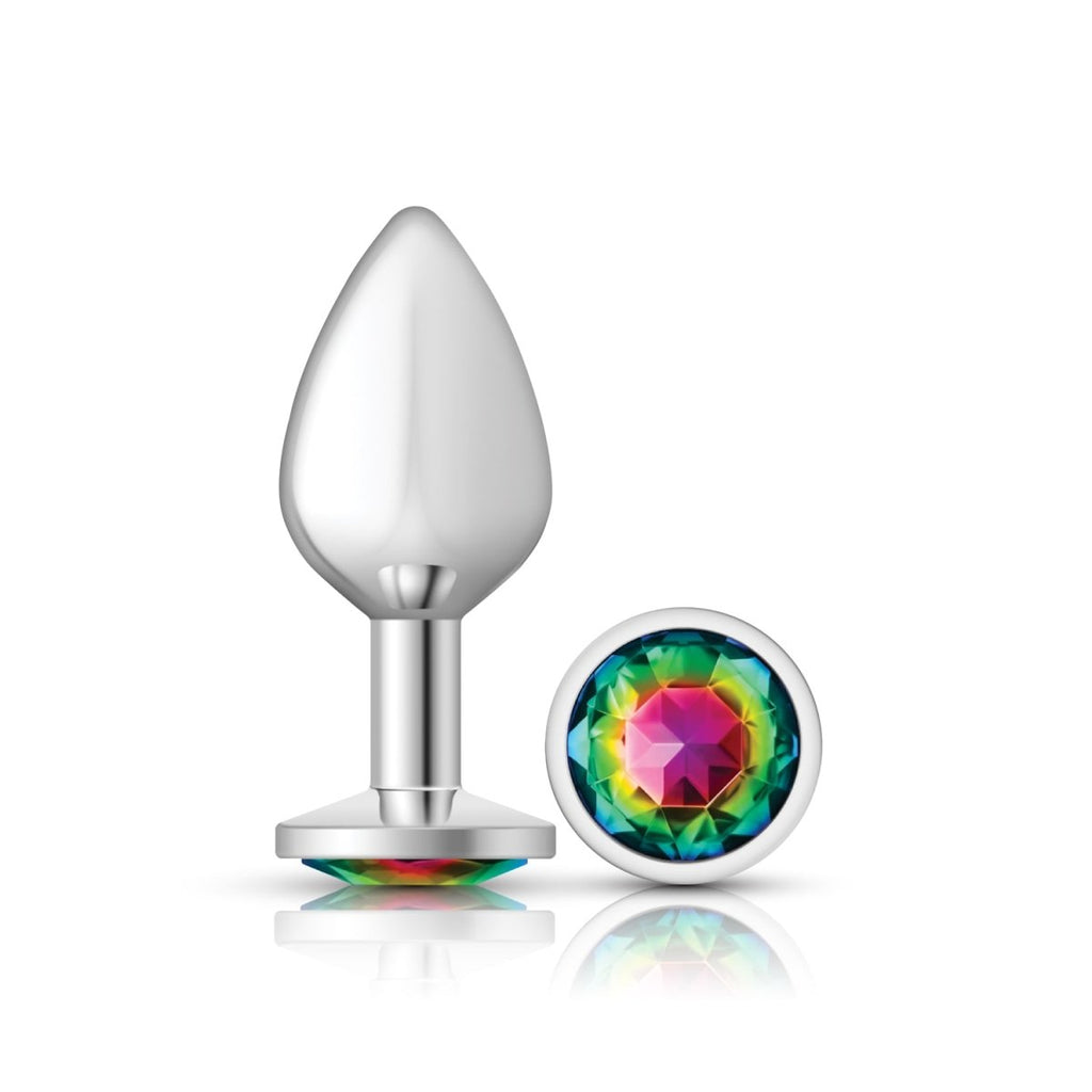 Cheeky Charms - Silver Metal Butt Plug - Round - Rainbow - Medium - TruLuv Novelties
