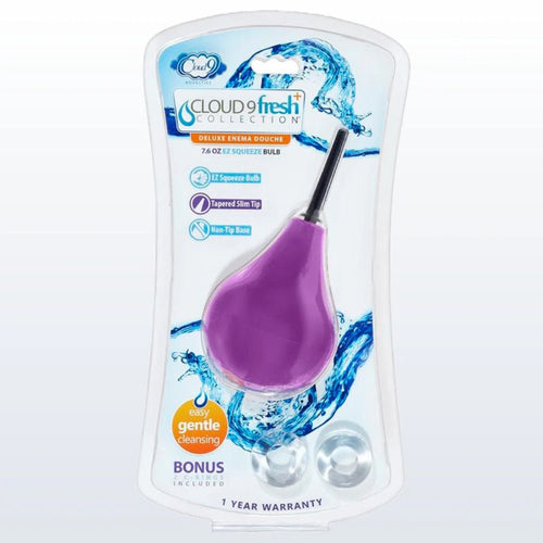 Cloud 9 Fresh and Deluxe Anal Soft Tip Enema Douche 7.6oz With Ez Squeeze Bulb and 2 C - Rings - TruLuv Novelties