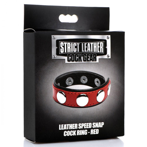 Cock Gear Leather Speed Snap Cock Ring - Red - TruLuv Novelties