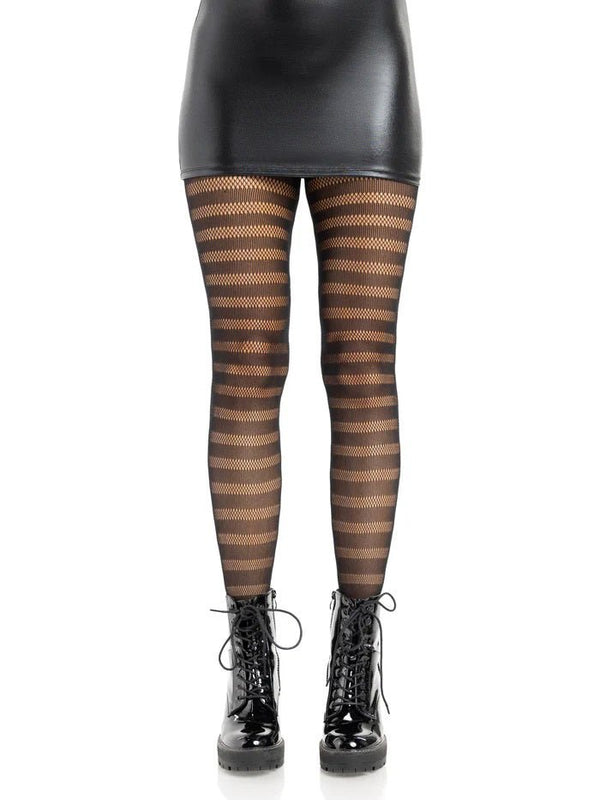 Cosima Striped Net Tights - Os - Black - TruLuv Novelties