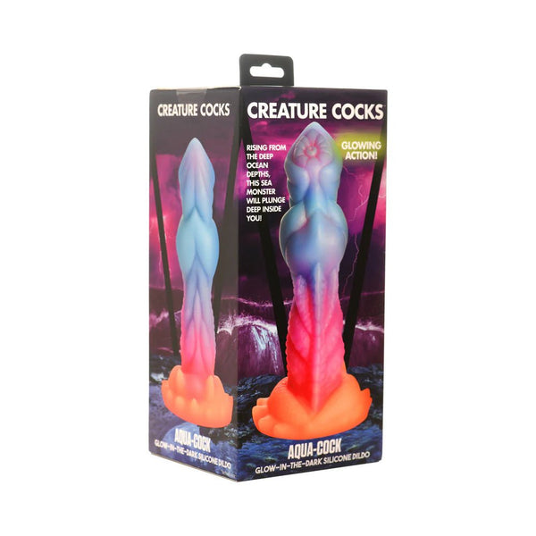 Creature Cocks Aqua - Cock Glow - in - the - Dark Silicone Dildo - TruLuv Novelties