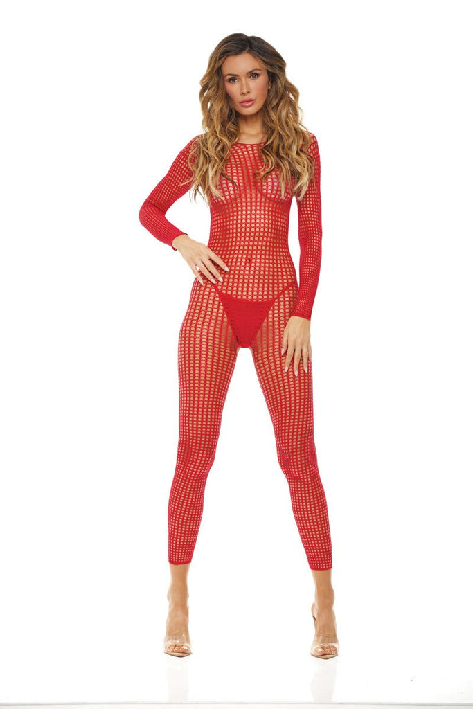 Crotchless Bodystocking - One Size - Red - TruLuv Novelties