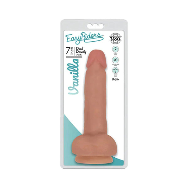 Curve Toys Easy Riders 7 in. Dual Density Dildo with Balls & Suction Cup Beige - TruLuv Novelties