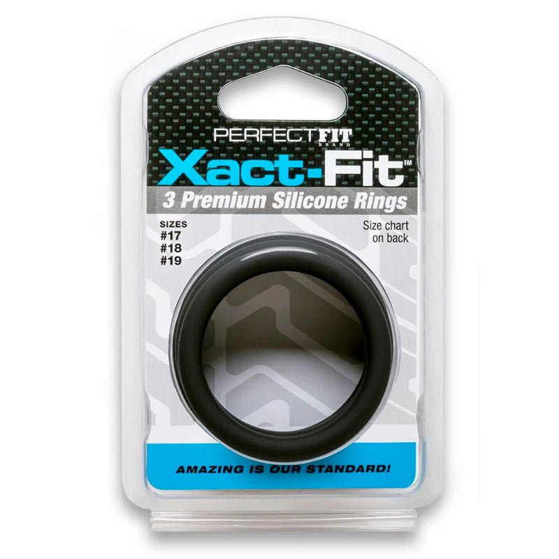 Curve Toys Perfect Fit Xact - Fit 3 - Piece Premium Silicone Rings (17, 18, 19) Black - TruLuv Novelties
