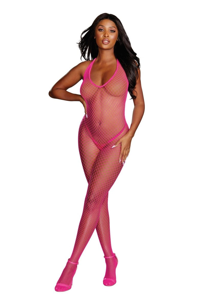 Diamond Net Bodystocking - One Size - Neon Pink - TruLuv Novelties