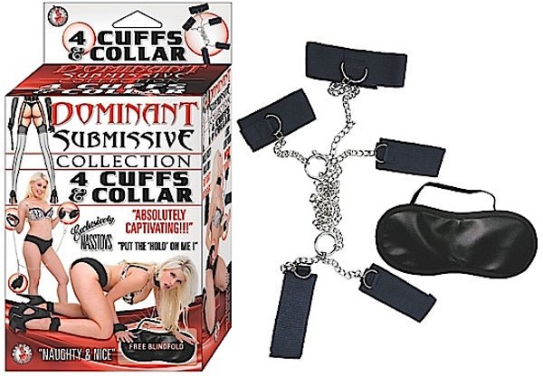 Dominant Submissive 4 Cuffs and Collar - Black - TruLuv Novelties