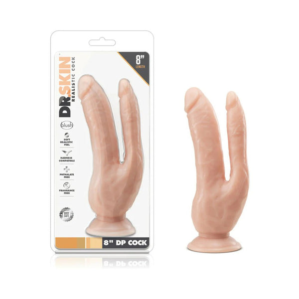 Dr. Skin DP Cock Realistic 8 in. Dual Entry Dildo Beige - TruLuv Novelties