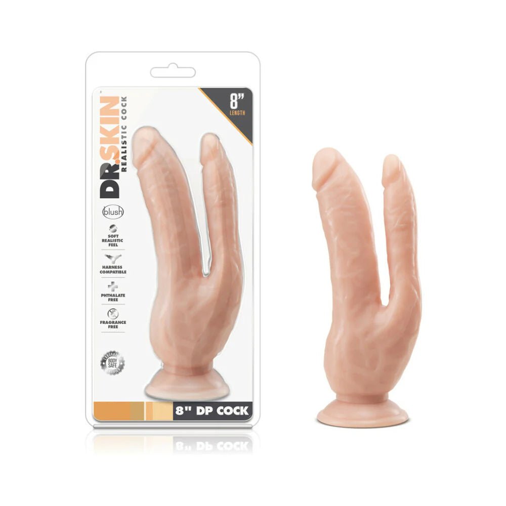 Dr. Skin DP Cock Realistic 8 in. Dual Entry Dildo Beige - TruLuv Novelties