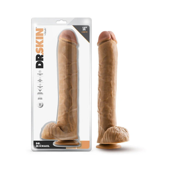 Dr. Skin Dr. Michael 14 in. Dildo with Balls Tan - TruLuv Novelties