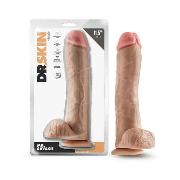 Dr. Skin Mr. Savage Realistic 11.5 in. Dildo with Balls Beige - TruLuv Novelties