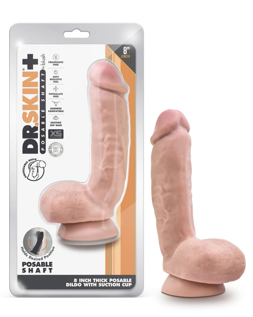 Dr. Skin Plus - 8 Inch Thick Poseable Dildo With Squeezable Balls - TruLuv Novelties