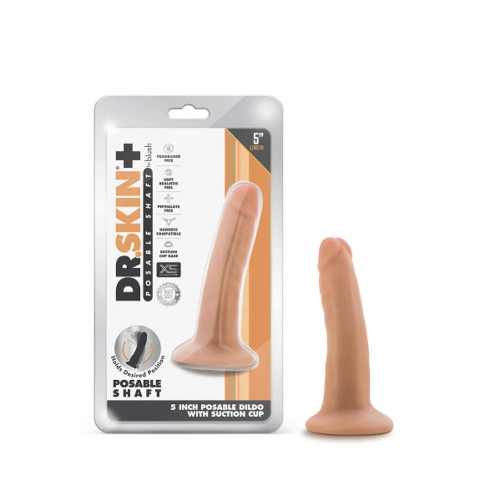 Dr. Skin Plus Realistic 5 in. Triple Density Posable Dildo Beige - TruLuv Novelties