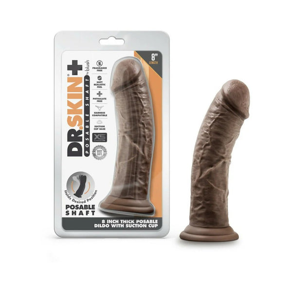 Dr. Skin Plus Thick 8 in. Triple Density Posable Dildo Brown - TruLuv Novelties