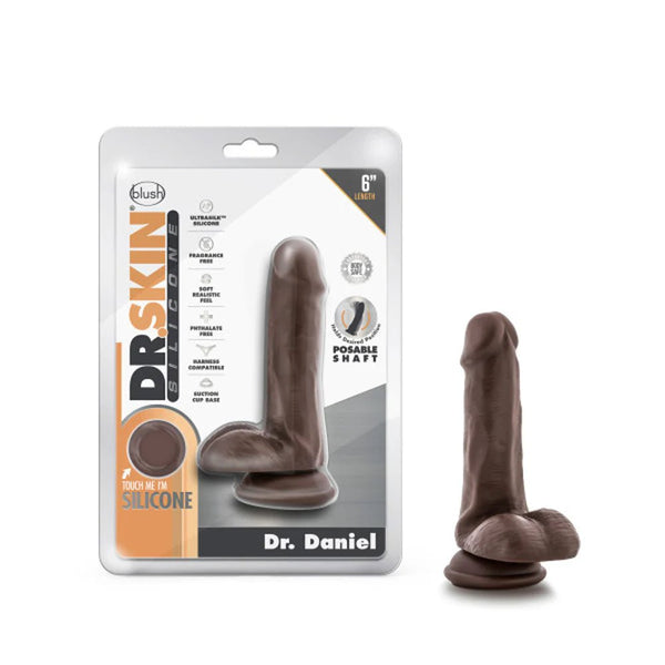 Dr. Skin Silicone Dr. Daniel 6.5 in. Posable Dildo with Balls Brown - TruLuv Novelties