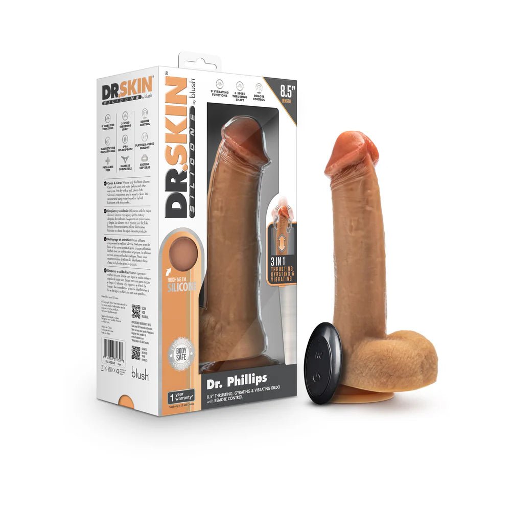 Dr. Skin Silicone Dr. Phillips 8.5 in. Thrusting, Gyrating & Vibrating Dildo with Remote Control Tan