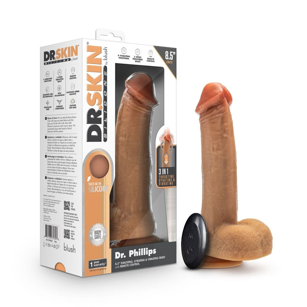 Dr. Skin Silicone - Dr. Phillips - 8.5 Inch Thrusting Dildo - Tan - TruLuv Novelties