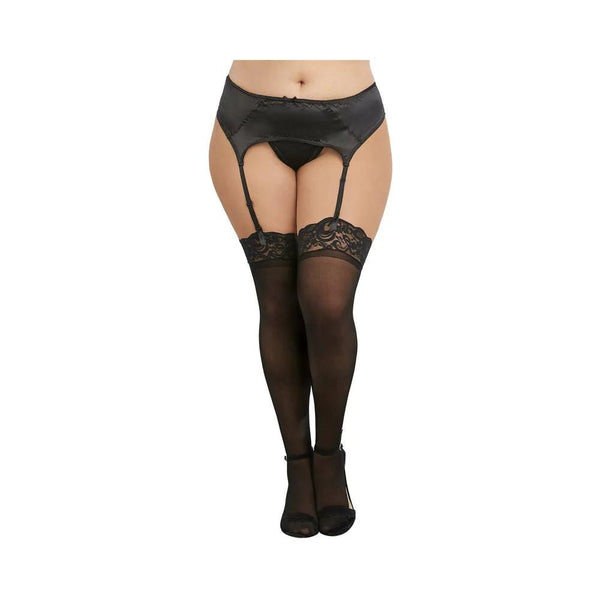 Dreamgirl Plus - Size Sheer Nylon Thigh - High Stockings With Lace Top Black Queen - TruLuv Novelties