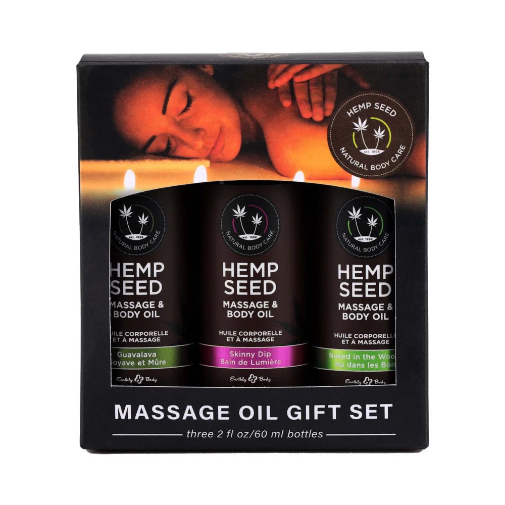 Earthly Body Hemp Seed Massage Oil 3 - Piece Gift Set 2 oz. - TruLuv Novelties