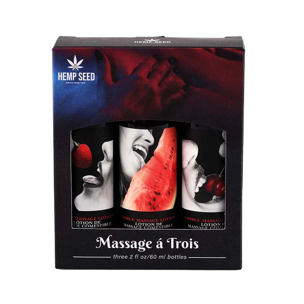 Earthly Body Massage - a - trois Edible Massage Lotion 3 - Piece Gift Set Box 2 oz. - TruLuv Novelties