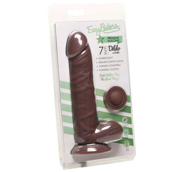 Easy Riders 7" Silicone Dildo With Balls - Dark - TruLuv Novelties