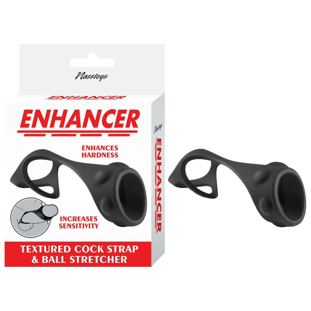 Enhancer Textured Cock Strap and Ball Stretcher - Black - TruLuv Novelties