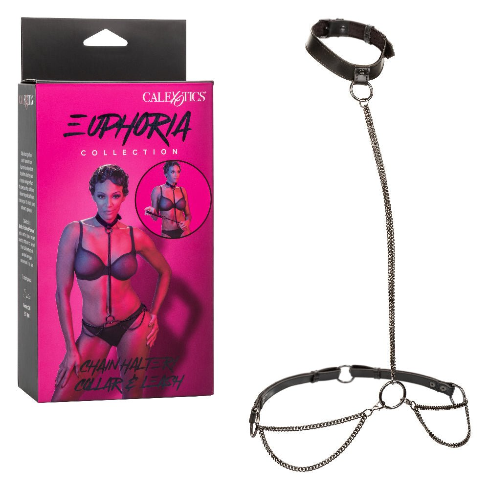 Euphoria Collection Chain Halter/collar and Leash - Black - TruLuv Novelties