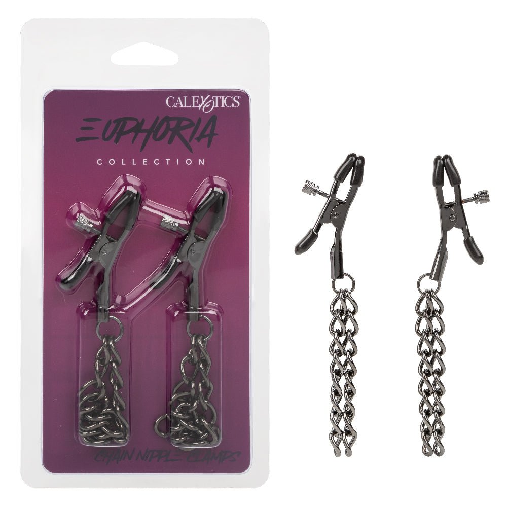 Euphoria Collection Chain Nipple Clamps - Black - TruLuv Novelties