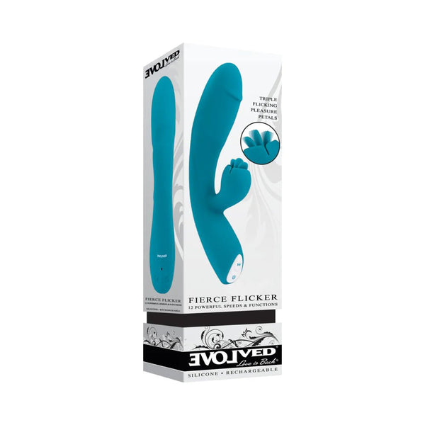 Evolved Fierce Flicker Rechargeable Dual Stim Vibe Silicone Teal - TruLuv Novelties