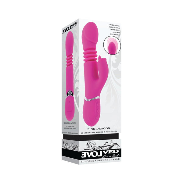 Evolved Pink Dragon Rechargeable Thrusting Dual Stimulator Silicone Pink - TruLuv Novelties
