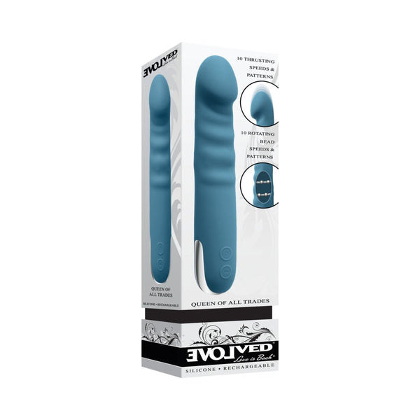 Evolved Queen Of All Trades Rechargeable Silicone Thrusting and Rotating Vibrator Teal - TruLuv Novelties