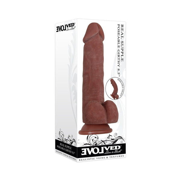 Evolved Real Supple Girthy Poseable 8.5 in. Realistic Dildo With Balls Brown - TruLuv Novelties