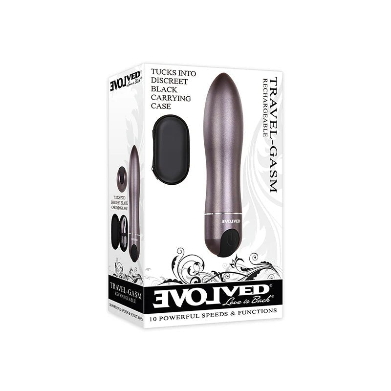 Evolved Travel - Gasm Rechargeable Metal Bullet Vibrator With Carrying Case Gunmetal - TruLuv Novelties