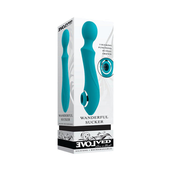 Evolved Wanderful Sucker Rechargeable Wand with Suction Silicone Teal - TruLuv Novelties
