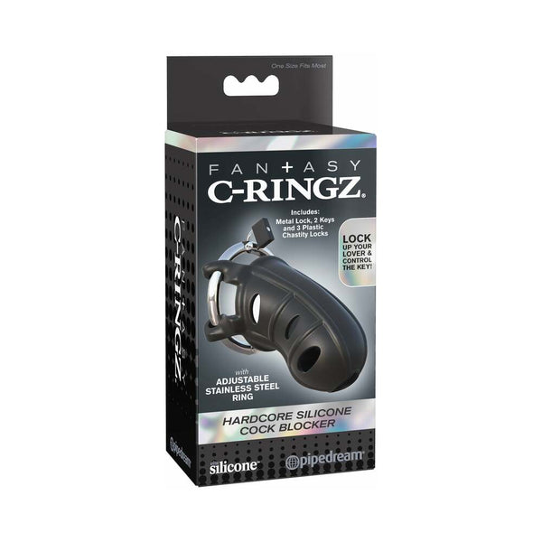 Fantasy C - Ringz Hardcore Silicone Cock Blocker Locking Chastity Cage Black - TruLuv Novelties