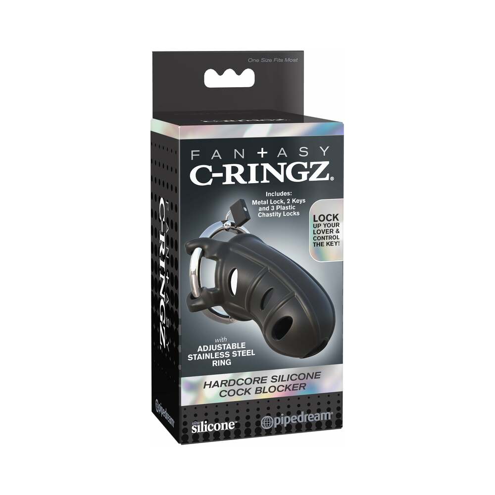 Fantasy C - Ringz Hardcore Silicone Cock Blocker Locking Chastity Cage Black - TruLuv Novelties