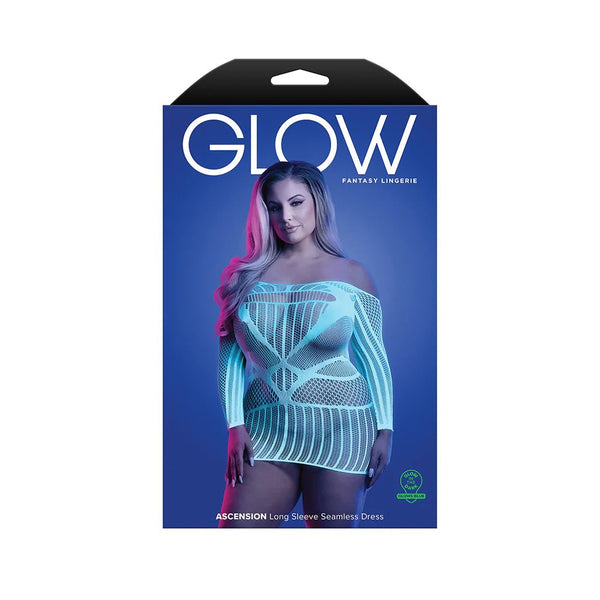 Fantasy Lingerie Glow Ascension Glow - in - the - Dark Seamless Long Sleeve Dress Queen Size - TruLuv Novelties