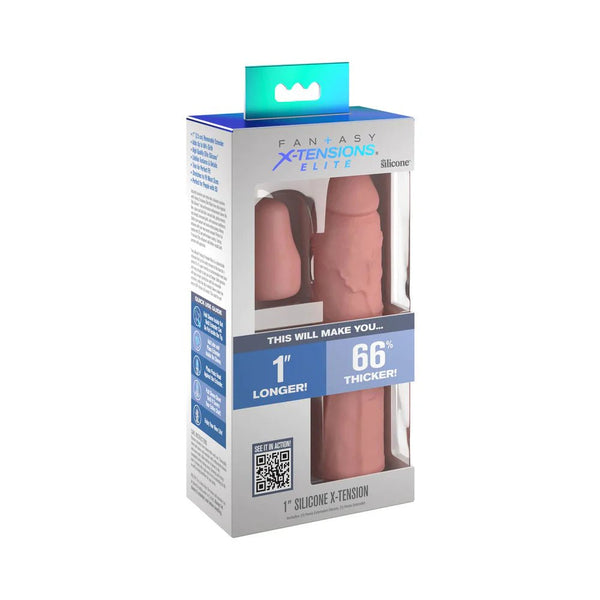 Fantasy X - tensions Elite 7 in. Silicone Sleeve with 1 in. Extender Beige - TruLuv Novelties