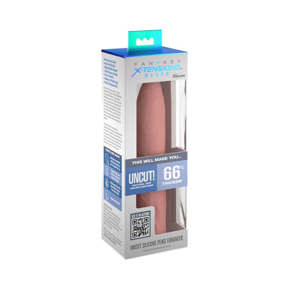 Fantasy X - tensions Elite Uncut 7 in. Open - Ended Silicone Enhancement Sleeve Beige - TruLuv Novelties